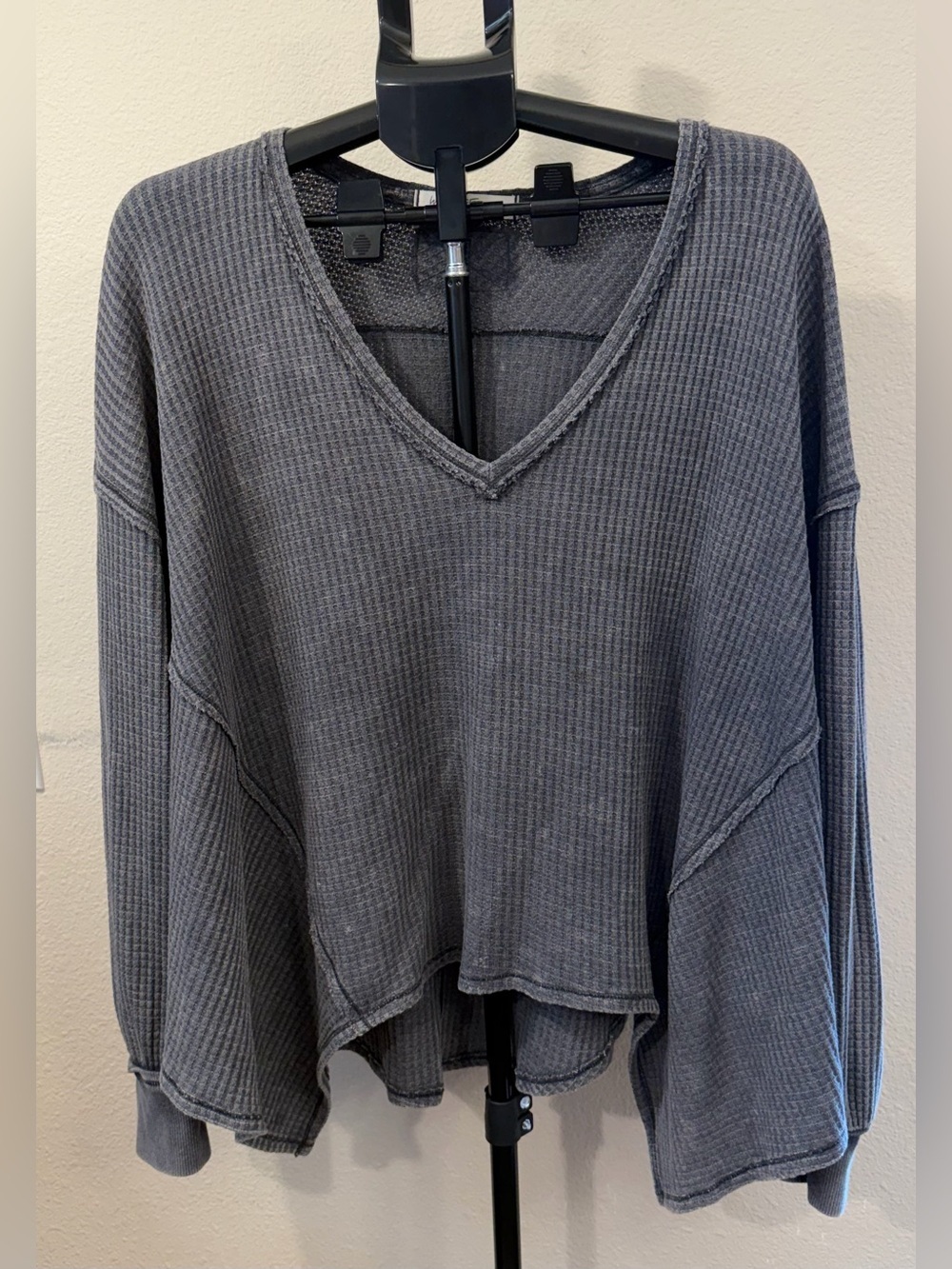 We The Free V-Neck Waffle Top | Grunge 90’s Indie Sleaze Oversized Cozychic | M